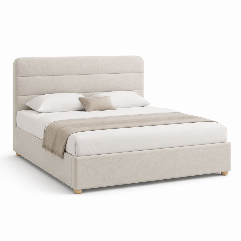 Polsterbett Beige mit Polyesterbezug und gepolstertem Kopfteil 160 x 200 cm