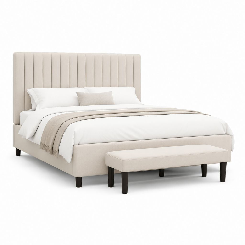 Polsterbett Set Beige mit Bank Polyester 180 x 200 cm