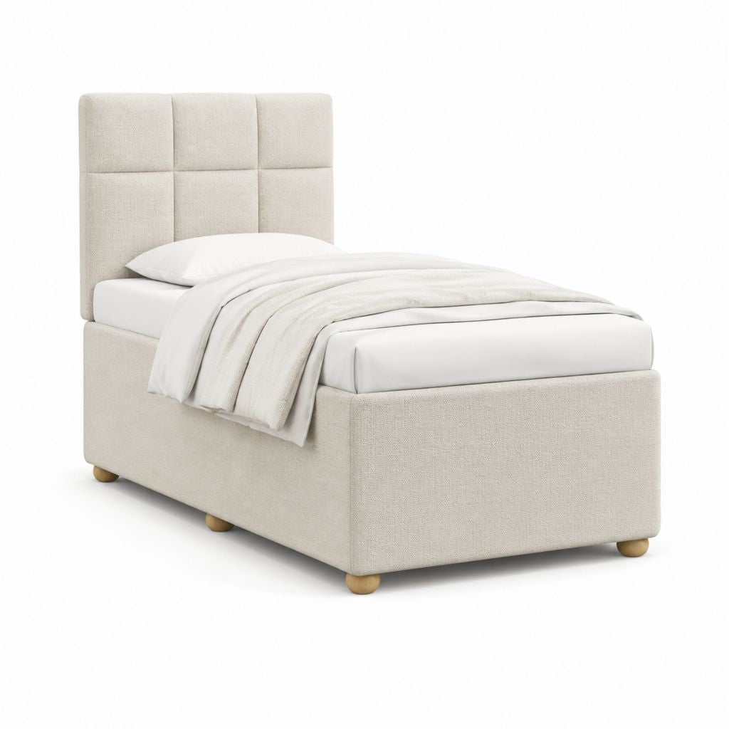 Polsterbett Einzelbett Beige Polyester rechteckig mit gepolstertem Kopfteil 90 x 200 cm