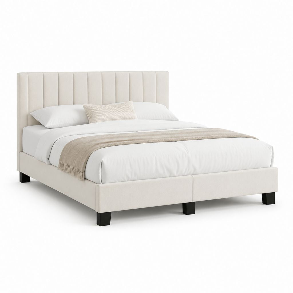 Polsterbett Creme Polyester Rechteckig 160 x 200 cm mit gepolstertem Kopfteil