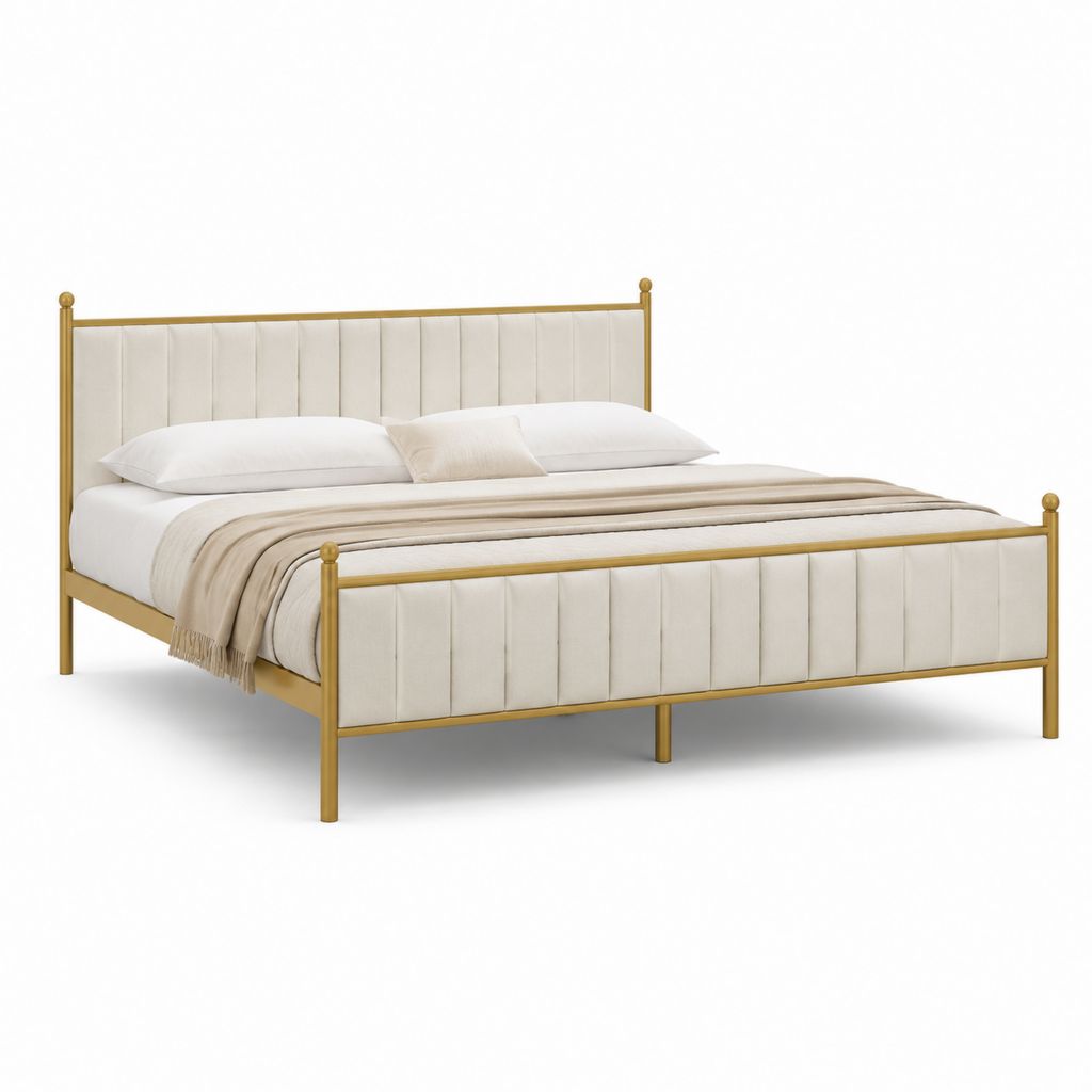 Polsterbett Doppelbett mit Stahlrahmen Gold Creme 160 x 200 cm