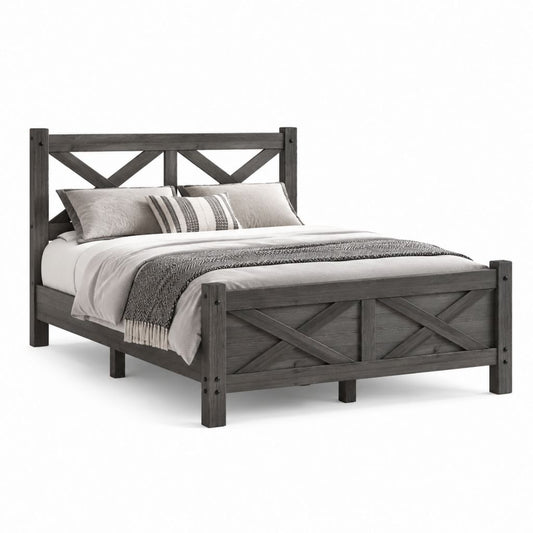 Doppelbett Bettgestell Dunkelgrau Massivholz rechteckig 160 x 200 cm