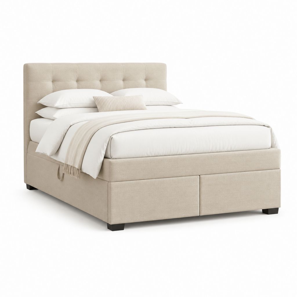 Polsterbett Doppelbett Beige Polyester Rechteckig mit gepolstertem Kopfteil 160 x 200 cm