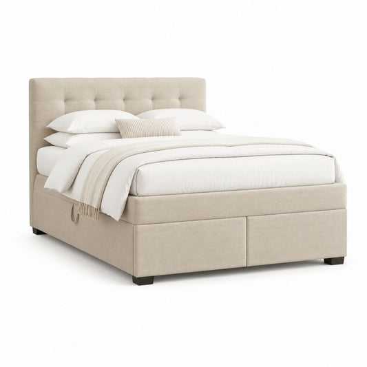 Polsterbett Doppelbett Beige Polyester Rechteckig mit gepolstertem Kopfteil 160 x 200 cm
