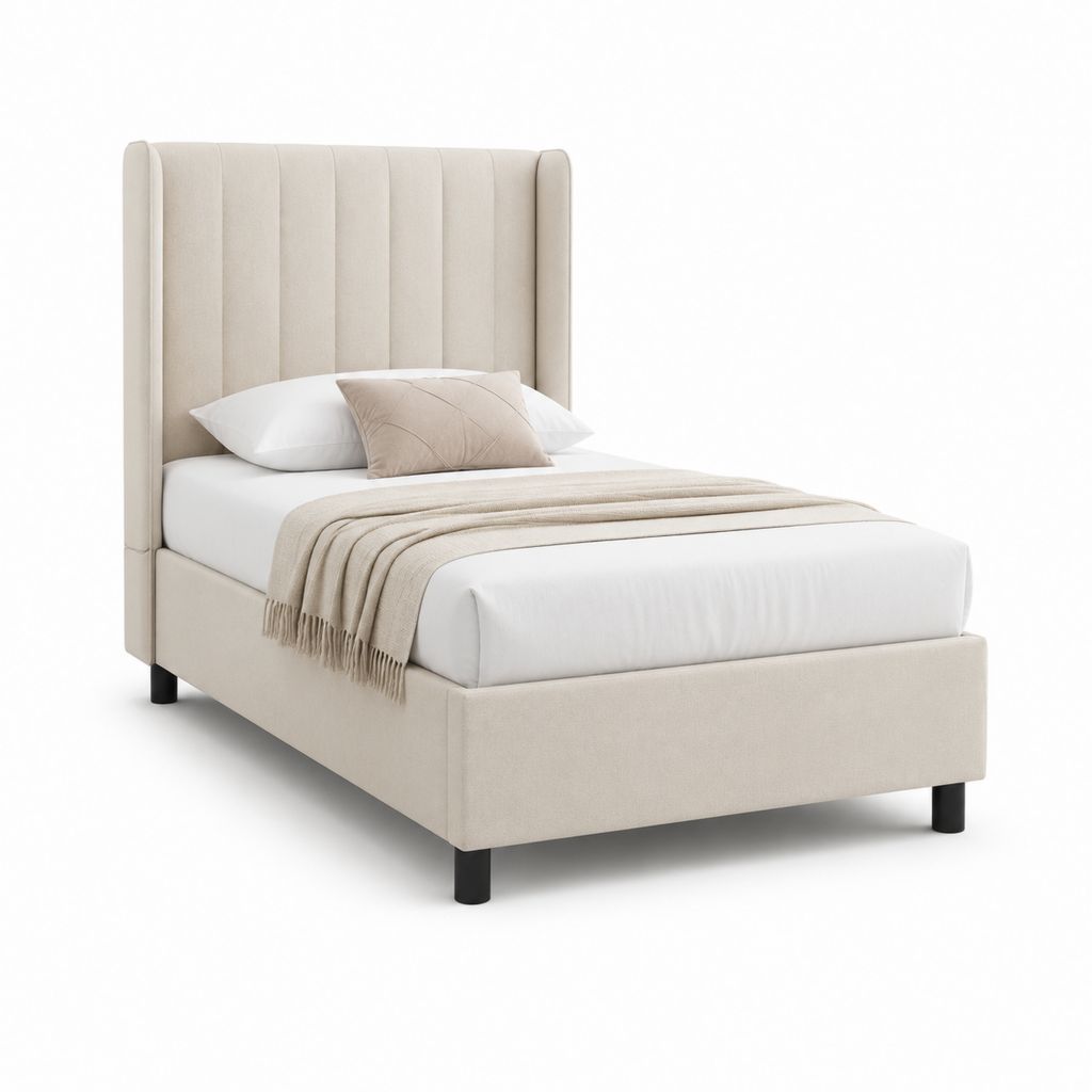 Polsterbett Bettgestell Creme mit Polyesterbezug Rechteckig 140 x 200 cm