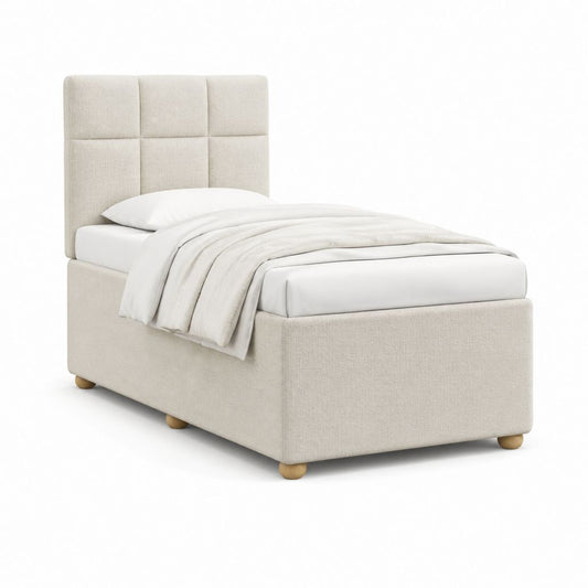 Polsterbett Einzelbett Beige Polyester rechteckig mit gepolstertem Kopfteil 90 x 200 cm