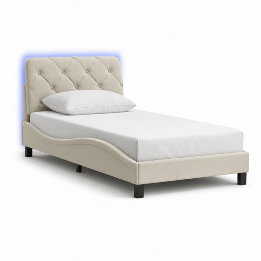 Polsterbett Einzelbett Beige Polyester Rechteckig Liegefläche 90 x 200 cm Außenmaße 103 x 213 x 105 cm