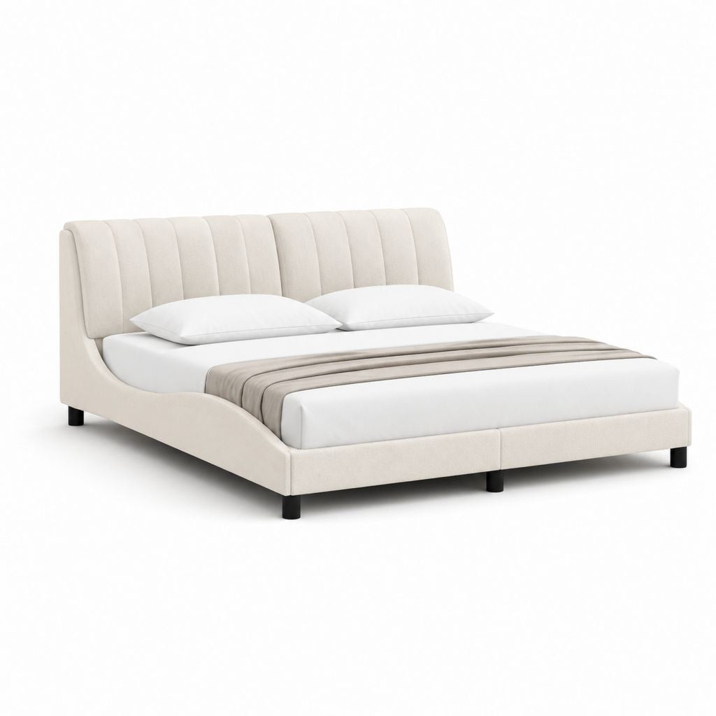 Polsterbett Doppelbett Cremeweiß mit Polyesterbezug Rechteckig 180 x 200 cm