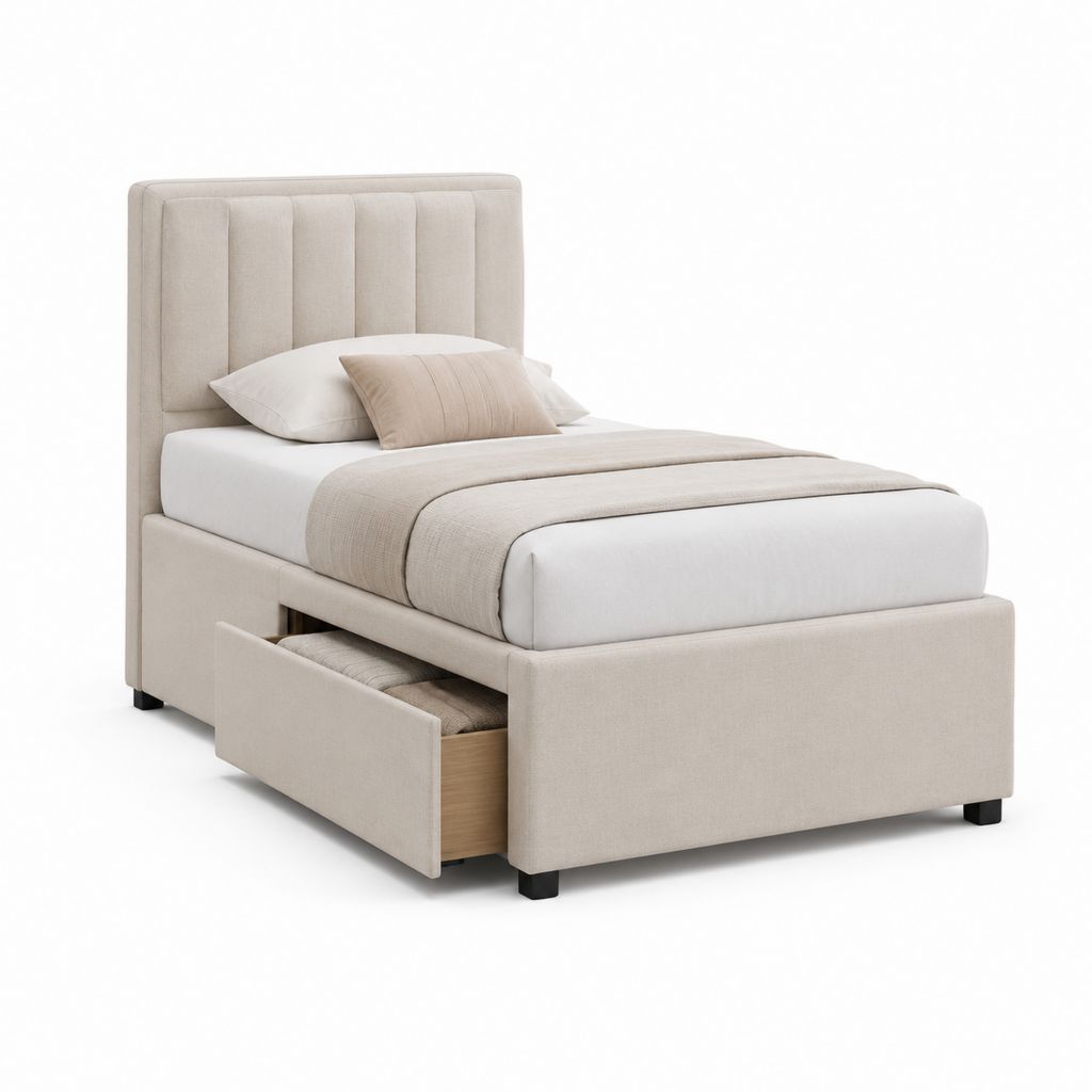 Polsterbett mit Schublade Beige Polyester 90 x 200 cm