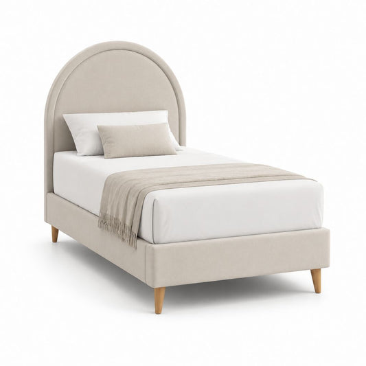 Polsterbett Einzelbett Beige Polyester mit rundem Kopfteil 90 x 200 cm