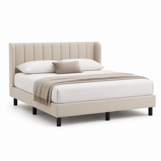 Polsterbett Bettgestell Beige Polyester Rechteckig 160 x 200 cm