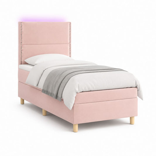 Polsterbett Einzelbett Rosa mit Polyesterbezug und Holzfüßen 90 x 200 cm