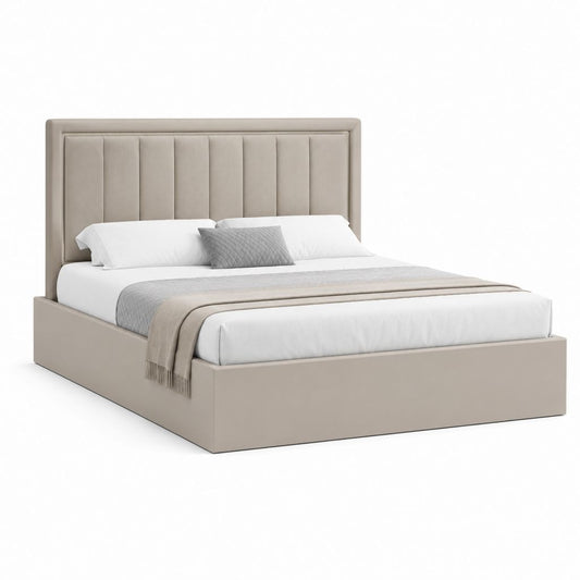 Polsterbett Beige mit Polyesterbezug und vertikal gestepptem Kopfteil 180 x 200 cm