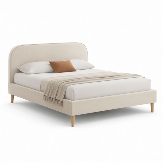 Polsterbett Doppelbett Beige mit Polyesterbezug und Massivholzfüßen 160 x 200 cm